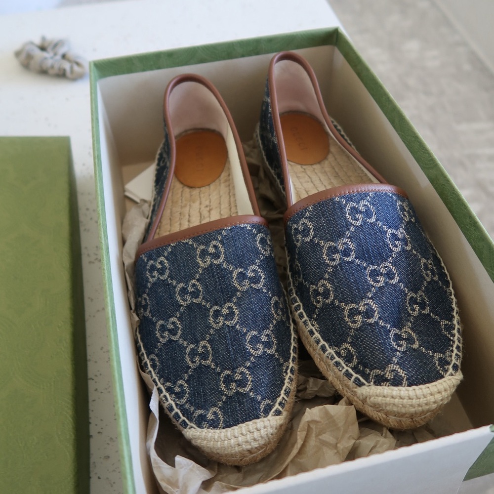 Gucci Blue Denim Espadrille Flats